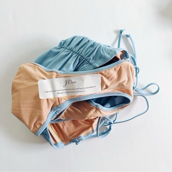 J.Crew Ruched Tie Shoulder One Piece Swimsuit Blue - Picture 4 of 9